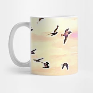 Birds flying in the sky, 1, bird, birds, seagull, seagulls, swan, waterfowl, swan, sky, freedom, summer, spring, Mug